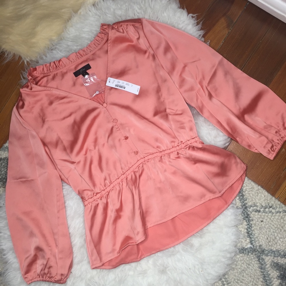 J.Crew Pink Satin Peplum Ruffle Blouse